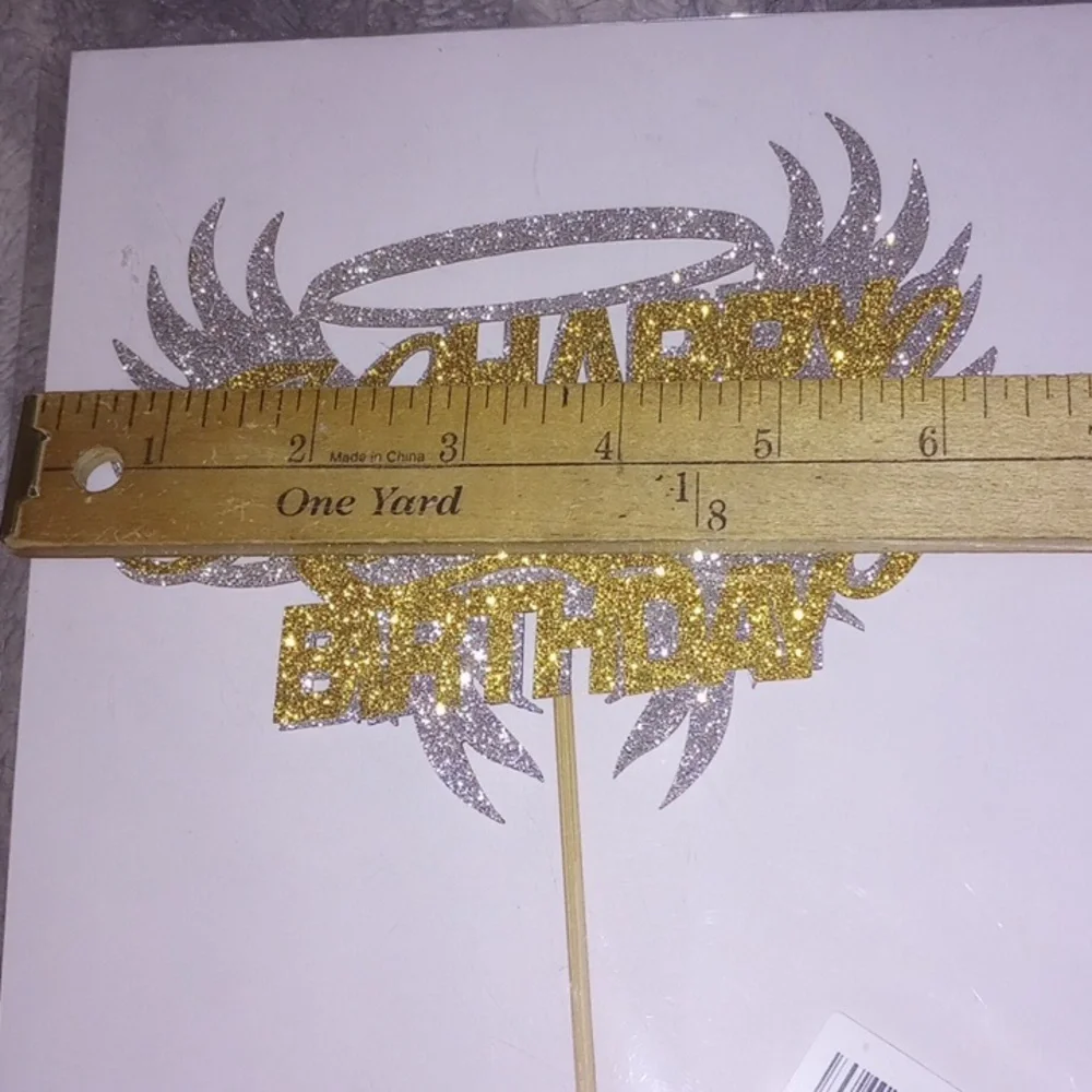 Happy Heavenly Birthday Silver And Gold Cake Topper NWT